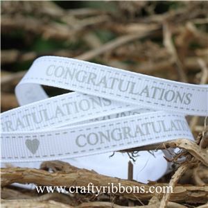 Wedding Owl Ribbon - Congratulations White